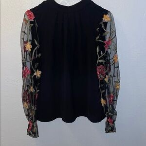 Floral Embroidered Black Top